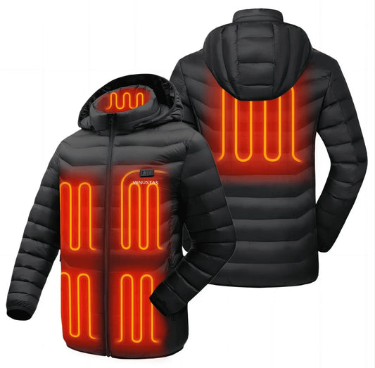 Unisex Heated Jacket with Battery Pack 7.4V, Winter Heated Coat for Women and Men, 6 Heating Zones, Detachable Hood (Black, XS)
