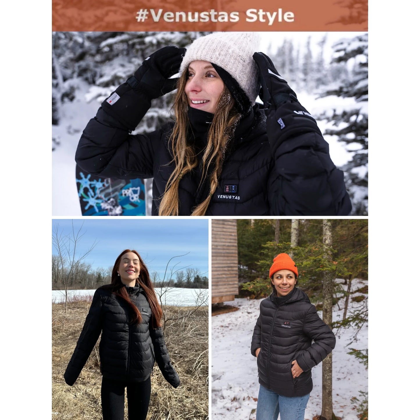 Unisex Heated Jacket with Battery Pack 7.4V, Winter Heated Coat for Women and Men, 6 Heating Zones, Detachable Hood (Black, XS)